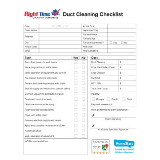 Duct Cleaning Checklist