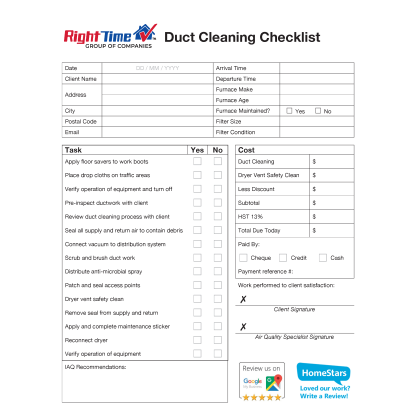 Duct Cleaning Checklist